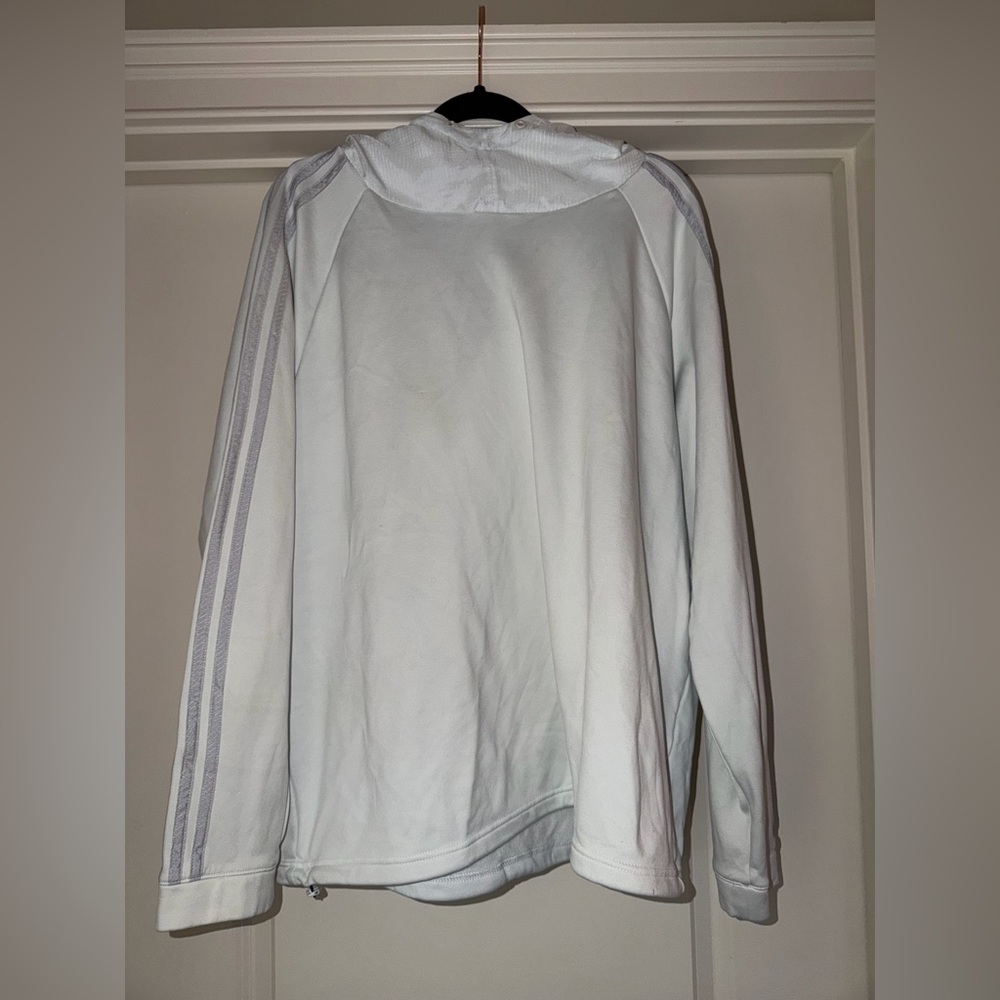 adidas White Crewneck Sweater with Subtle Stripe Sleeves